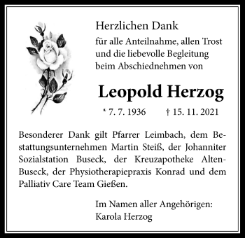 Traueranzeige von Leopold Herzog von Giessener Allgemeine, Alsfelder Allgemeine, Giessener Anzeiger