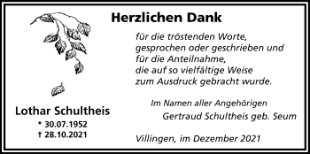 Traueranzeige von Lothar Schultheis von Laubacher Anzeiger