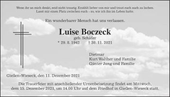 Traueranzeige von Luise Boczeck von Giessener Allgemeine, Alsfelder Allgemeine, Giessener Anzeiger