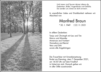 Traueranzeige von Manfred Braun von Wetterauer Zeitung