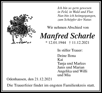 Traueranzeige von Manfred Scharle von Giessener Allgemeine, Alsfelder Allgemeine