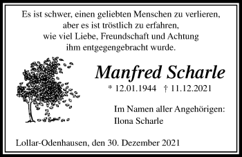 Traueranzeige von Manfred Scharle von Giessener Allgemeine, Alsfelder Allgemeine