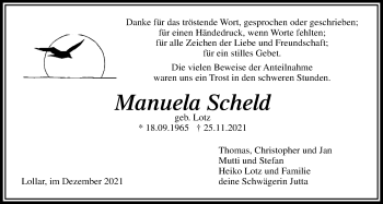 Traueranzeige von Manuela Scheld von Giessener Allgemeine, Alsfelder Allgemeine, Giessener Anzeiger
