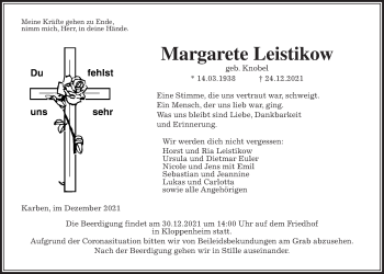 Traueranzeige von Margarete Leistikow von Wetterauer Zeitung