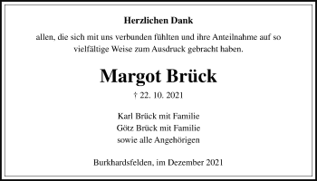 Traueranzeige von Margot Brück von Giessener Allgemeine, Alsfelder Allgemeine, Giessener Anzeiger