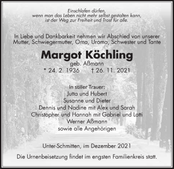 Traueranzeige von Margot Köchling von Kreis-Anzeiger