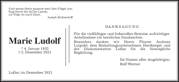 Traueranzeige von Marie Ludolf von Giessener Allgemeine, Alsfelder Allgemeine