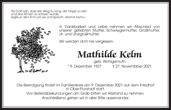 Traueranzeige von Mathilde Kelm von Wetterauer Zeitung