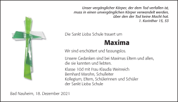 Traueranzeige von Maxima Sophia Mengel von Wetterauer Zeitung
