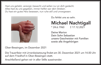 Traueranzeige von Michael Nachtigall von Licher Wochenblatt