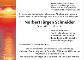 Traueranzeige von Norbert Jürgen Schneider von Kreis-Anzeiger