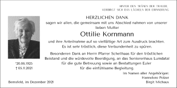 Traueranzeige von Ottilie Kornmann von Giessener Allgemeine, Alsfelder Allgemeine