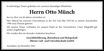 Traueranzeige von Otto Münch von Mücker Stimme