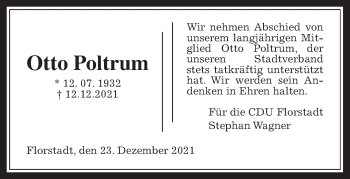 Traueranzeige von Otto Poltrum von Wetterauer Zeitung