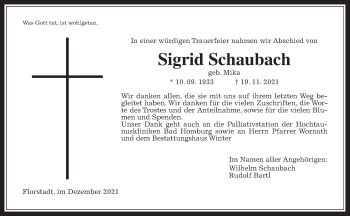 Traueranzeige von Sigrid Schaubach von Wetterauer Zeitung