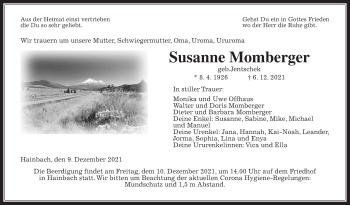 Traueranzeige von Susanne Momberger von Alsfelder Allgemeine