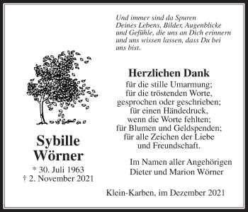 Traueranzeige von Sybille Wörner von Bad Vilbel/Karben