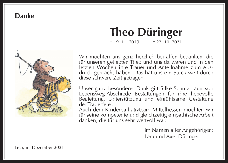 Traueranzeige für Theo Düringer vom 15.12.2021 aus Giessener Allgemeine, Alsfelder Allgemeine, Laubacher Anzeiger
