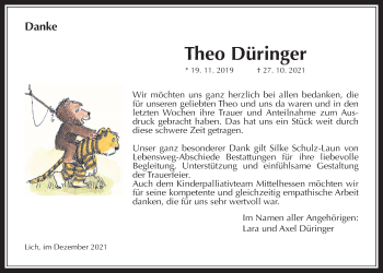 Traueranzeige von Theo Düringer von Giessener Allgemeine, Alsfelder Allgemeine, Laubacher Anzeiger