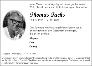Traueranzeige von Thomas Fuchs von Giessener Anzeiger