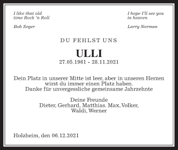 Traueranzeige von Ulrich Engel von Wetterauer Zeitung, Giessener Allgemeine, Alsfelder Allgemeine