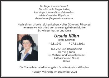 Traueranzeige von Ursula Kühn von Licher Wochenblatt