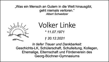 Traueranzeige von Volker Linke von Bad Vilbel/Karben