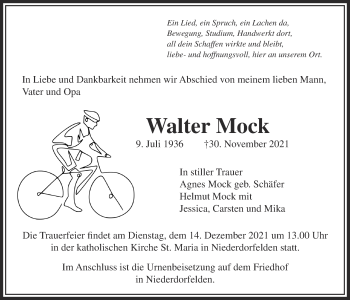 Traueranzeige von Walter Mock von Bad Vilbel/Karben