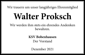 Traueranzeige von Walter Proksch von Kreis-Anzeiger