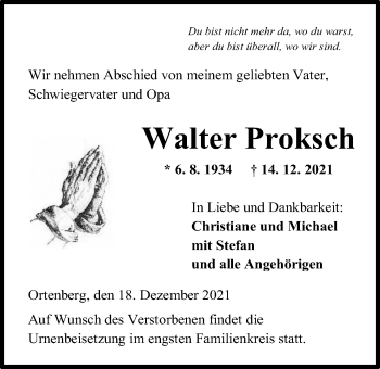 Traueranzeige von Walter Proksch von Kreis-Anzeiger