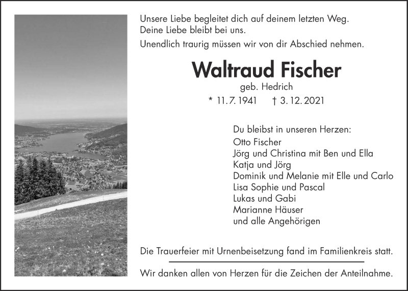  Traueranzeige für Waltraud Fischer vom 18.12.2021 aus Giessener Allgemeine, Alsfelder Allgemeine, Giessener Anzeiger