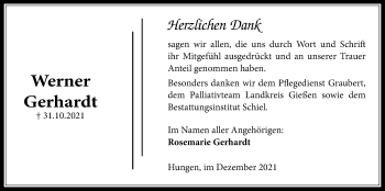 Traueranzeige von Werner Gerhardt von Licher Wochenblatt
