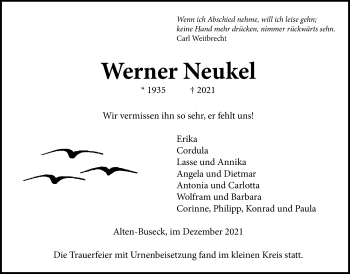 Traueranzeige von Werner Neukel von Giessener Allgemeine, Alsfelder Allgemeine, Giessener Anzeiger