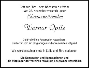 Traueranzeige von Werner Opitz von Usinger Anzeiger