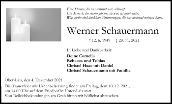 Traueranzeige von Werner Schauermann von Kreis-Anzeiger