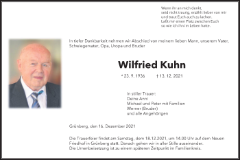 Traueranzeige von Wilfried Kuhn von Giessener Allgemeine, Alsfelder Allgemeine