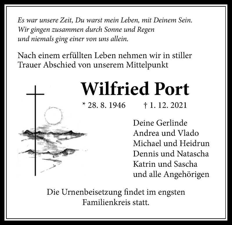  Traueranzeige für Wilfried Port vom 04.12.2021 aus Giessener Allgemeine, Alsfelder Allgemeine
