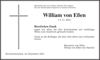 Traueranzeige von William von Eßen von Wetterauer Zeitung
