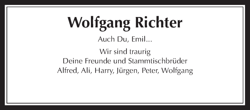  Traueranzeige für Wolfgang Richter vom 18.12.2021 aus Wetterauer Zeitung