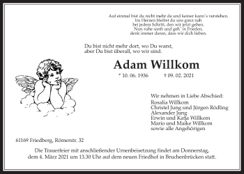 Traueranzeige von Adam Willkom von Wetterauer Zeitung
