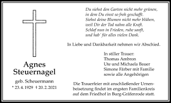 Traueranzeige von Agnes Steuernagel von Bad Vilbel/Karben