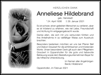 Traueranzeige von Anneliese Hildebrand von Wetterauer Zeitung