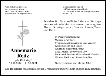 Traueranzeige von Annemarie Reitz von Mücker Stimme