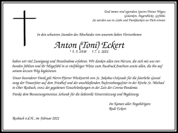Traueranzeige von Anton Eckert von Wetterauer Zeitung