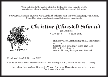 Traueranzeige von Christine Schmidt von Wetterauer Zeitung