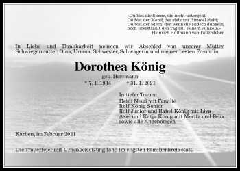 Traueranzeige von Dorothea König von Bad Vilbel/Karben