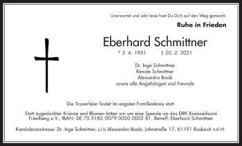 Traueranzeige von Eberhard Schmittner von Wetterauer Zeitung