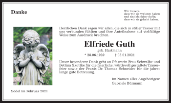 Traueranzeige von Elfriede Guth von Wetterauer Zeitung
