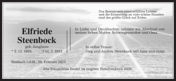 Traueranzeige von Elfriede Steenbock von Wetterauer Zeitung