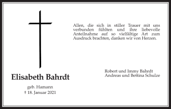 Traueranzeige von Elisabeth Bahrdt von Wetterauer Zeitung